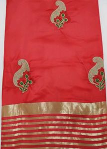 Red Saree with Floral Embroidery