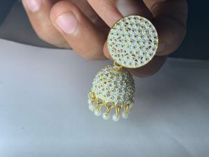 Elegant White Stone Jhumka Earrings – Traditional