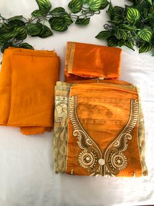 Orange Embroided Kurta Material Set(Women’s)