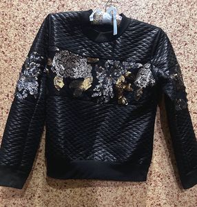 Black Sequin Quilted Sweatshirt