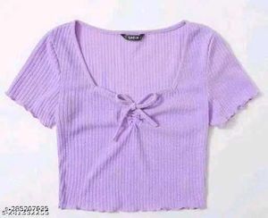Lilac Ribbed Tie-Front Crop Top