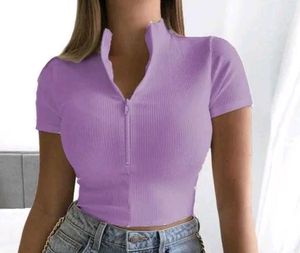 Lavender Zip-Up Short Sleeve Top