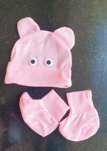 Cute Pink Baby Hat & Booties