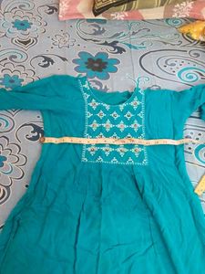 Teal Embroidered Kurti