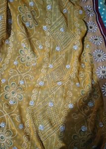 Aqua Blue Bandhani Saree Fabric