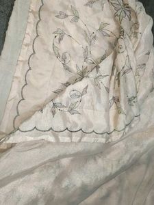 Cream Colour Embroidered Saree