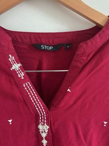 Maroon Embroidered Kurta