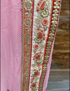 Elegant Pink Saree with Gold Border
