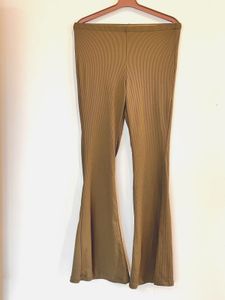 Olive Green Ribbed Flare Leggings