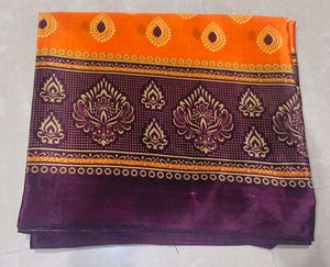 Poly Silk Saree with Orange &amp; Deep Purple Design
