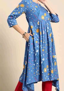 Anouk Women Blue &amp; Yellow Floral Printed Kurta