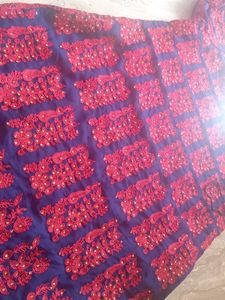 Red &amp; Navy Embroidered Kurti