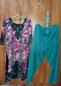 Pakistani Kurti With Patyala Pant Set