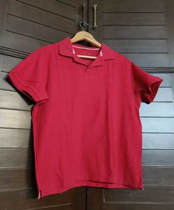 Women Red Cotton Classic Fit Polo Tshirt