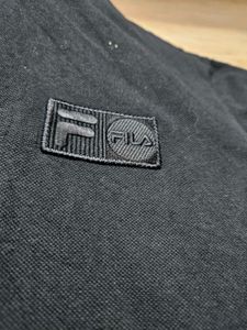 FILA Black Polo Shirt With Embroidery Work On Logo