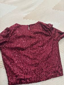 Burgundy Sequin Long Sleeve Top