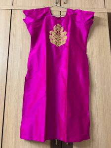 Pink Silk Kurti with Gold Embroidery