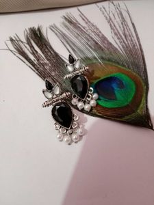 Royal Bloom Oxidized Earrings with Pearl Drops