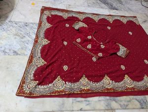 Red Embroidered Saree with Blouse
