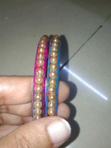 Two Multicolored pearl Studded Glass Bangles