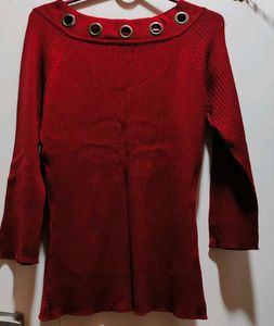 Red Knit Top with Grommets