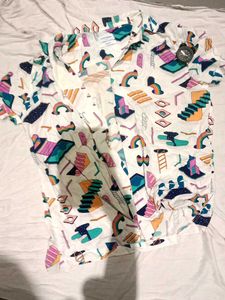 Funky Graphic Print Short Sleeve Button-Down