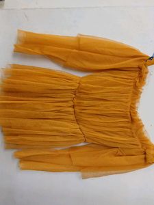 Mustard Tulle Off-Shoulder Top