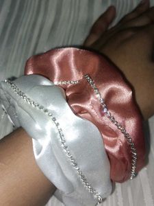 SET OF 2 Satin Scrunchies with Rhinestone Detail