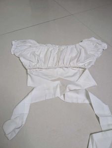 White Off-Shoulder Tie Top