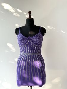 Purple Rhinestone Mini Dress