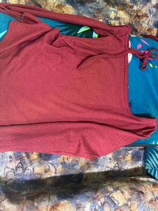 Burgundy Tie Shoulder Long Sleeve