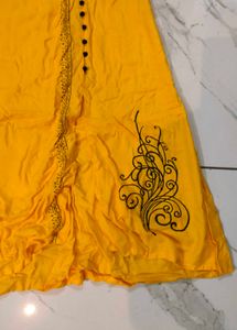 Yellow Embroidered Cotton Kurti