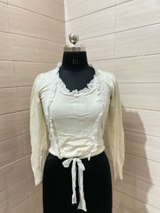Korean Elegant White Ruffle Top