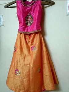 Pink And Yellow Combination Silk Cotton Lehenga