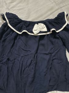 Navy Off-Shoulder Top with Bell Sleeves