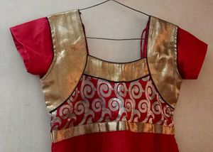 Gold With Red Colour Anarkali Set