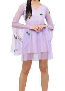 Lavender Floral Embroidered Tulle Dress