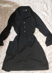 Black Dress with Roll Tab Sleeves