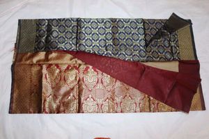 Elegant Blue & Red Patterned Saree Surprise Gift