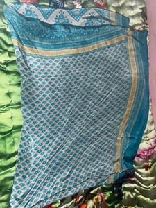 Turquoise Patterned pure crepe saree