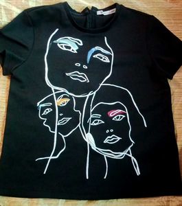 Embroidery Abstract Faces Graphic Tee