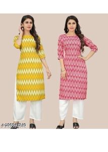 Pink, Yellow &amp; Red Printed Kurti