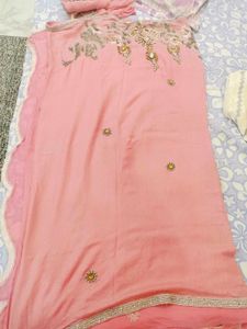 Pink Saree heavy hand work new with Blouse Piece