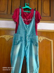 Denim Dungree with Button Detail