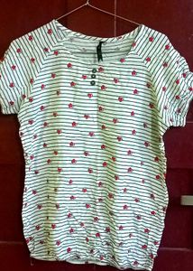 Striped Heart Print Top
