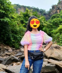 New Rainbow Crop Top 🌈⚡ Very Trendy . Puff Sleeves With Beautiful Neck