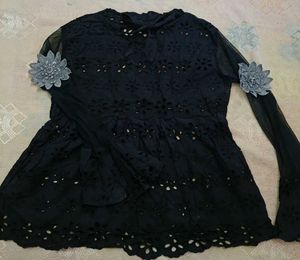 Black Floral Lace Tunic Top