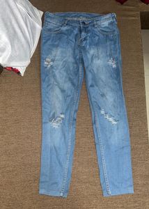 Blue Ripped Low Waist Jeans