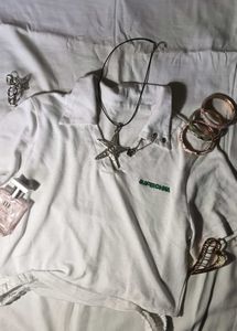 White Cropped Polo Top