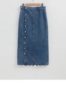 Denim Button-Down Midi Skirt